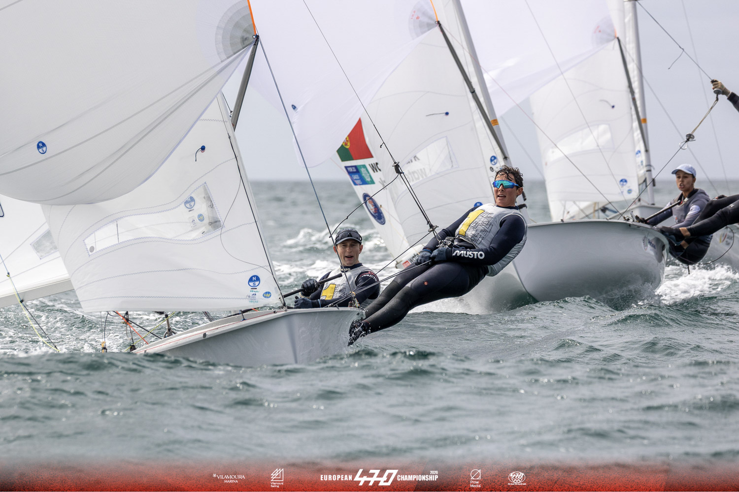 Martin Wrigley and Bettine Harris in action at the 470 (mixed) Euros in Vilamoura