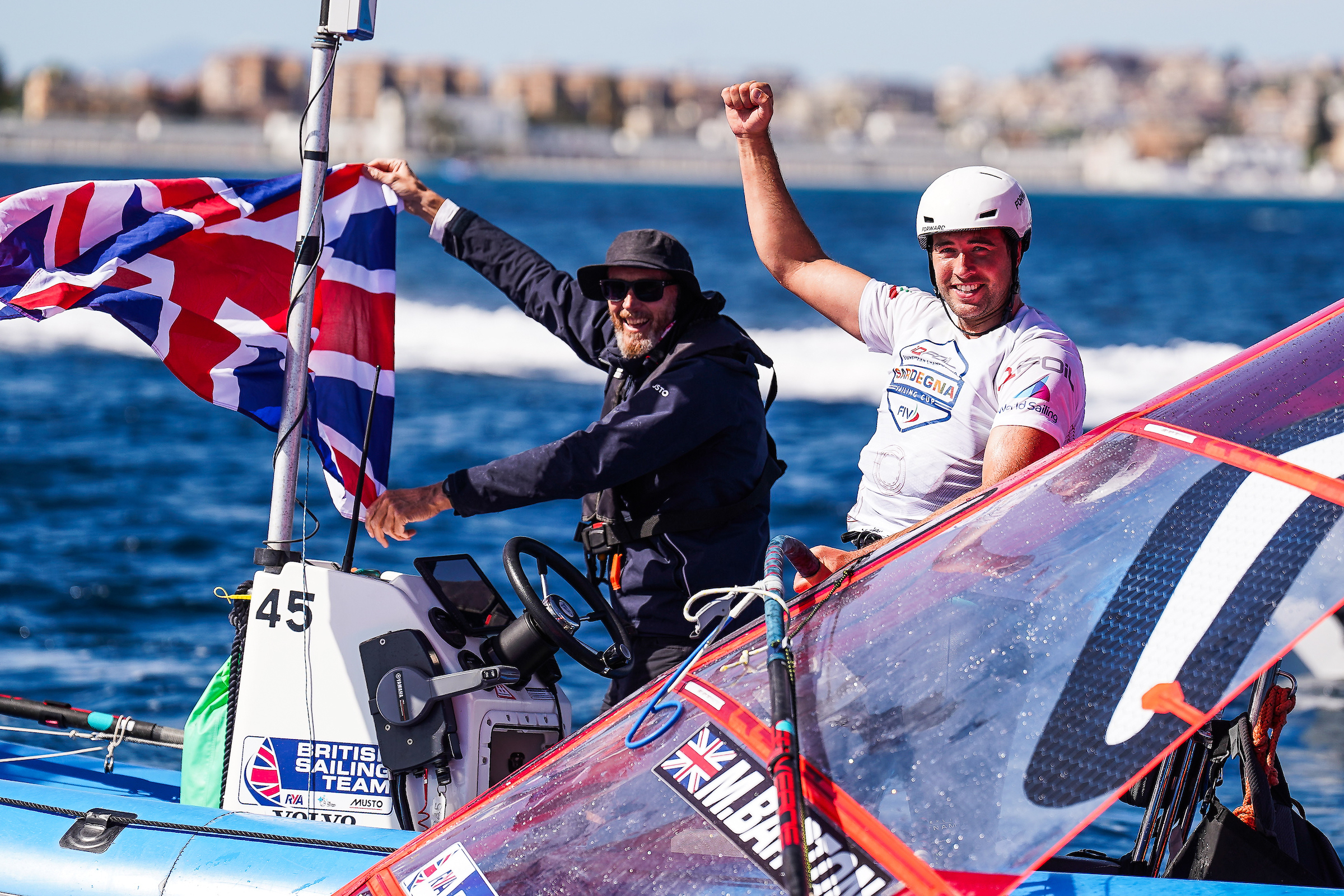 Matt Barton celebrates bronze at the 2024 European Championships. © Sailing Energy