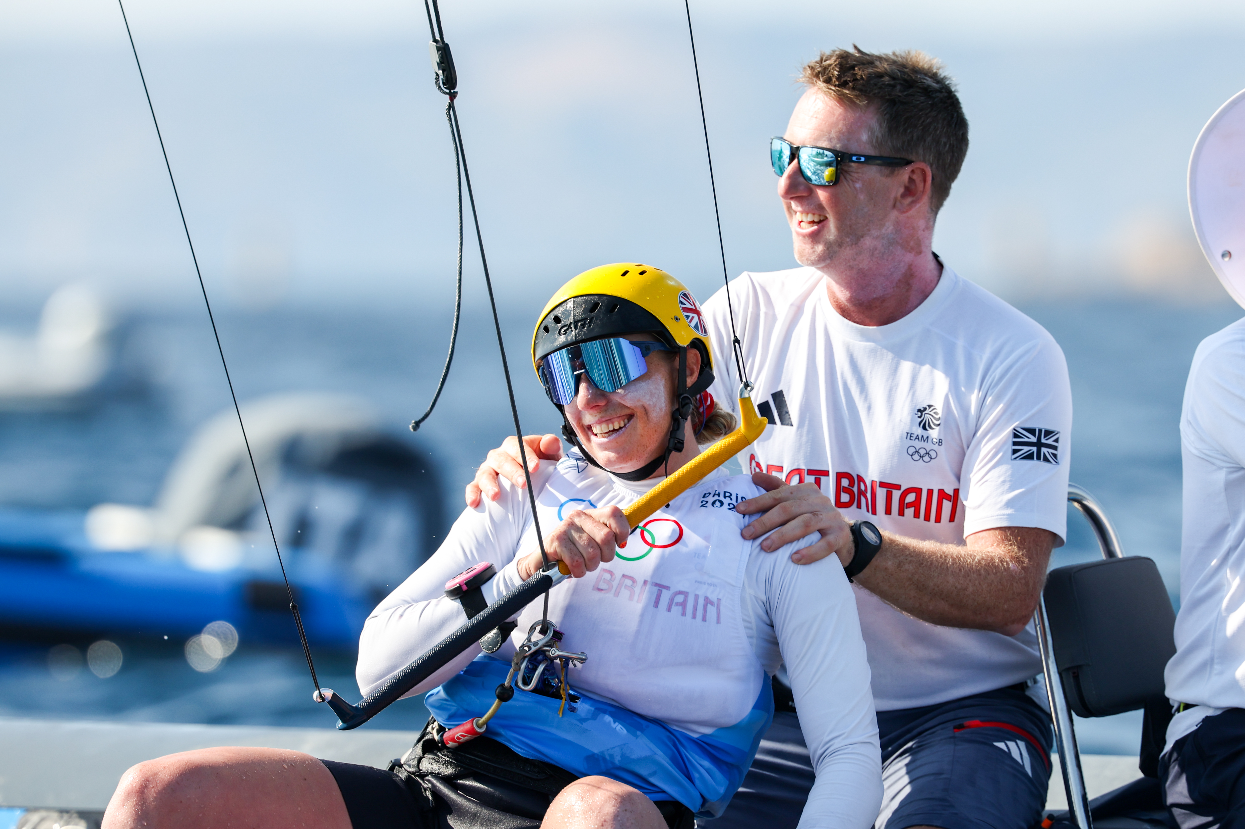 Ellie Aldridge celebrates after winning Olympic gold at Paris 2024