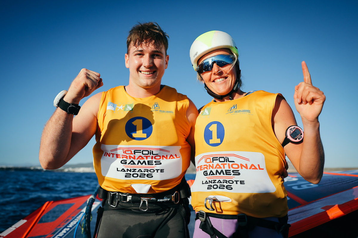 Emma Wilson and Finn Hawkins both claimed gold at the recent iQ Games in Lanzarote (credit: Sailing Energy)